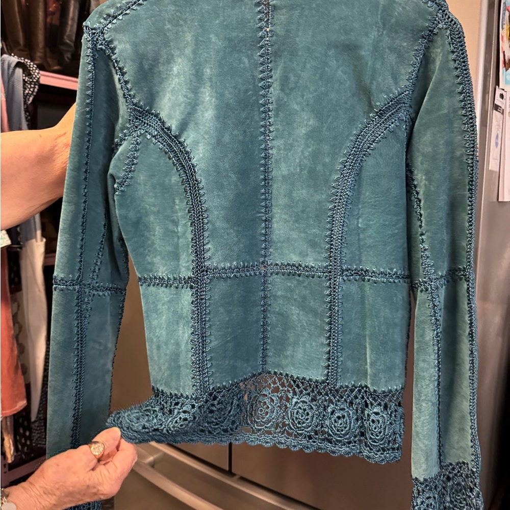 Bagatelle Teal Lace-Trimmed Blazer - Picture 2 of 3